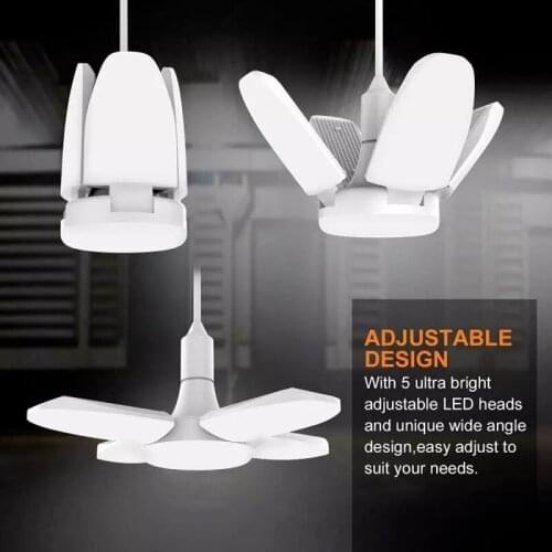 60W Bright Light Led Folding Four-Leaf Garage Light Folding Bulb Portable Warehouse Garage Lights Ajustable Industrial Lighting