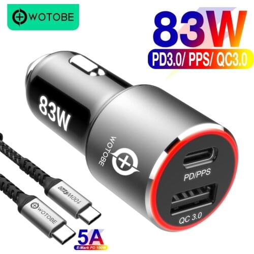 83W fast Car Charger,1port USB C PPS/PD 65W/45W/30W/20W,1port QC3.0 for xiaomi TYPE C laptop tablet iphone 12 S20/Note 10/20