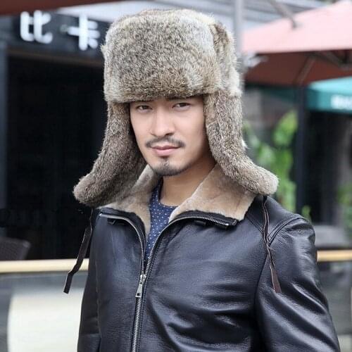 Free Shipping New Genuine Rabbit Fur hat Real fur cap Mens fur hat Winter 3 colors Wholesale Retail OEM
