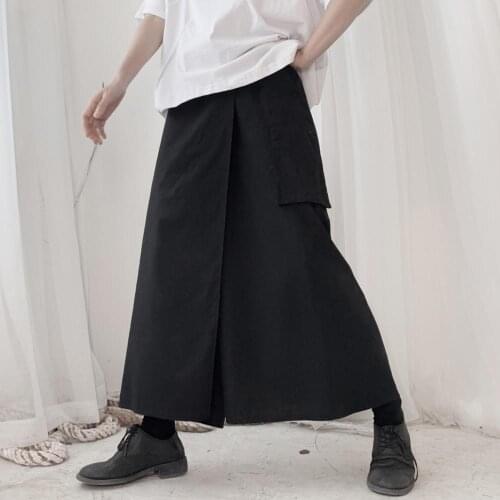 Yamamoto dark ladies Yoji Japanese hemp cotton wide leg pants with fake two loose harem pants