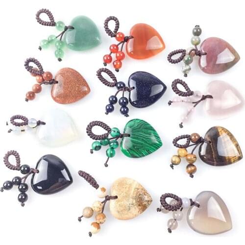 Boho Love Heart Natural Stone Healing Crystal Key Rings Craft Bag Charm Keychains Charms Pendant Car Key Ring Jewelry