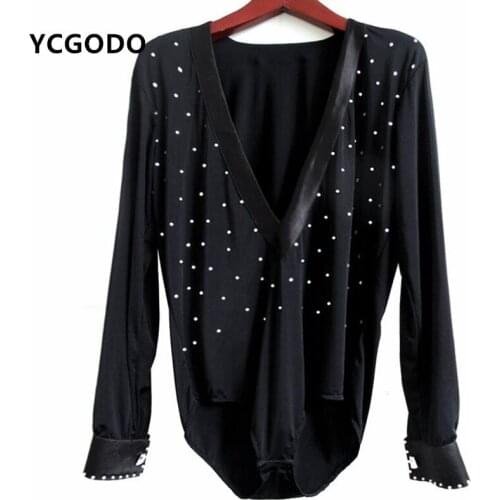 Black Boys competition Latin Dancing Shirts Long Sleeve diamond Tango Dance Clothing Top Kids Stage Performance Costumes