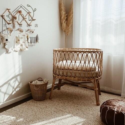 GY French Rattan Crib Handmade Real Rattan Rattan Babies' Bed Rattan Small Bed