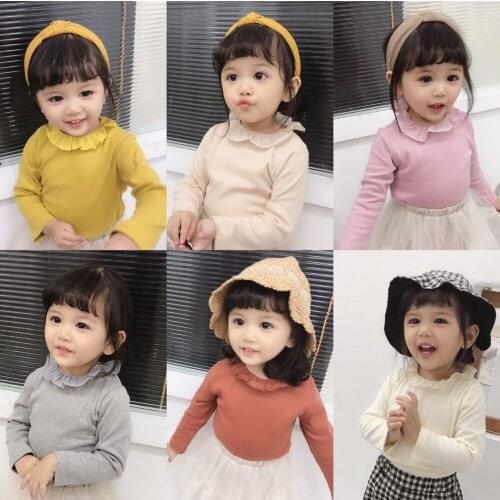 Kids Girls Shirts Cotton Solid Long Sleeves Shirt For Girls Kids Clothing Fashion Lace Collar Spring Autumn Toddler Baby T-shirt