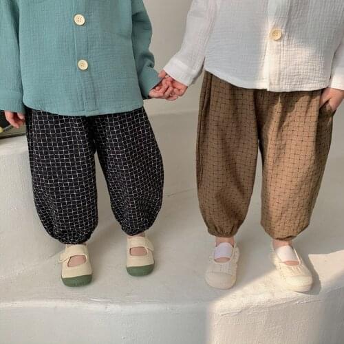 Children Loose Cotton Pants Spring Baby Casual Slacks Korean Boys and Girls Bloomers Radish Pants Plaid Pants for Fashion Girls