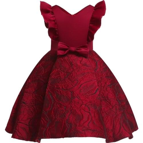 NElegant Princess Lace Dress Kids Flower Embroidery Dresses For Girls Vintage Children Dresses for Christmas Party Red Ball Gown