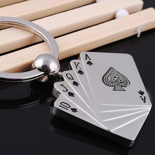 Men Poker ACE Key Chains Metal Poker Cards Key Chain Ring Poker Club Accessory Llavero Poker Chips Car Keychain