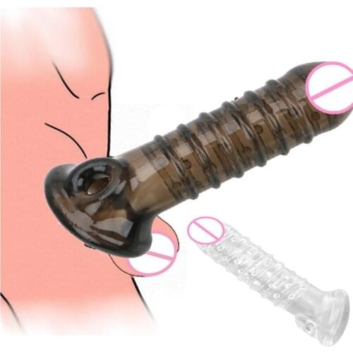 Elastic Crystal Condom Reusable Penis Extender Sleeve Delay Ejaculation Delay Ejaculation Penis Rings Adult Sex Toys For Men