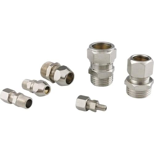 Compression Ferrule Tube Fitting 4-16mm Pipe Double Card Set Joints Tubing Nut Lock Double Male BSPT Nickel Plated Brass