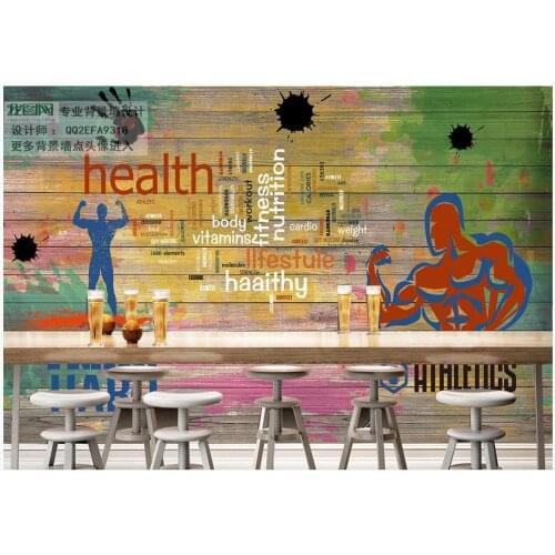 Custom photo murals wallpaper for walls 3 d Gym mural Wooden board graffiti sports fitness club image wall background decoration