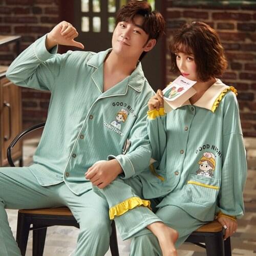 Cotton Sleepwear For Women Winter Cardigan Warm Home Wear Comfot Couple Set Couple Pajama Set Cute Stars Print Men Female Pyjama