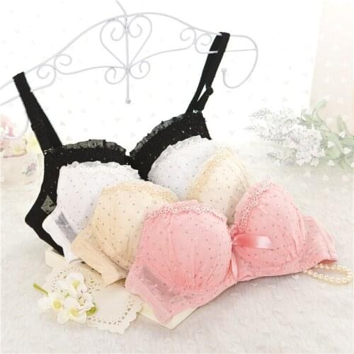 Polka Dot Cotton thickened sexy lace bra girls gather small chest 3/4 cup bra