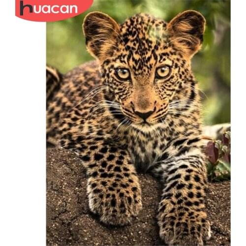 HUACAN Full Square Drill Diamond Painting Leopard 5D Diamond Embroidery Animal Mosaic Cross Stitch Home Decor Gift