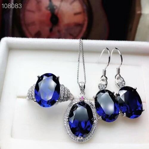 KJJEAXCMY boutique jewels 925 pure silver inlaid natural sapphire ladys Ring + Pendant + earring support test