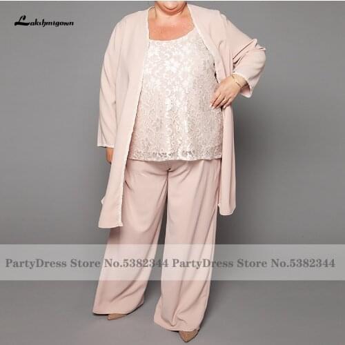 Lakshmigown Plus Size Mother Of The Bride Pant Suits with Jacket Wedding Party 2020 Robe Mariage Blush Long Evening Dresses