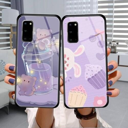 Cute cartoon Phone Case Tempered Glass For Samsung S7 S8 S9 S10E S20 21 30 Plus ultra Note 8 9 10 Plus A7 2018