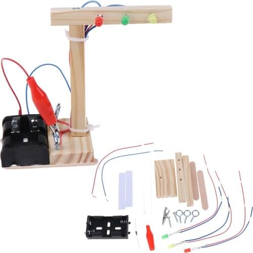 Mini Kids Science Experiment for Children Boys DIY Toys Wooden Traffic Light Led Student Gizmo Learning Education Toys Gift