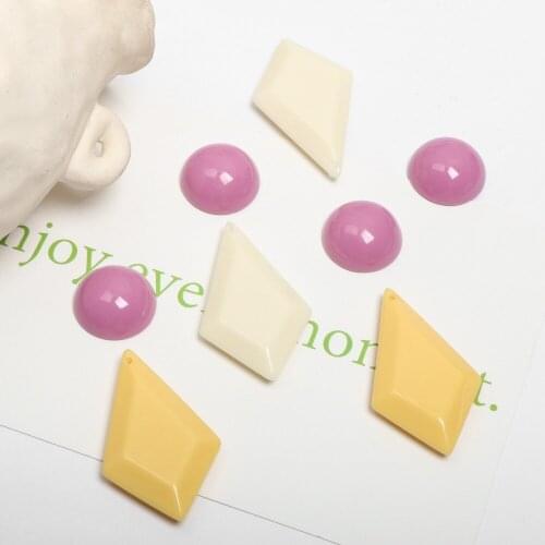 Min order 20pcs/lot color printing geometry rounds/rhombus shape resin beads diy jewelry earring pendants accessory for women