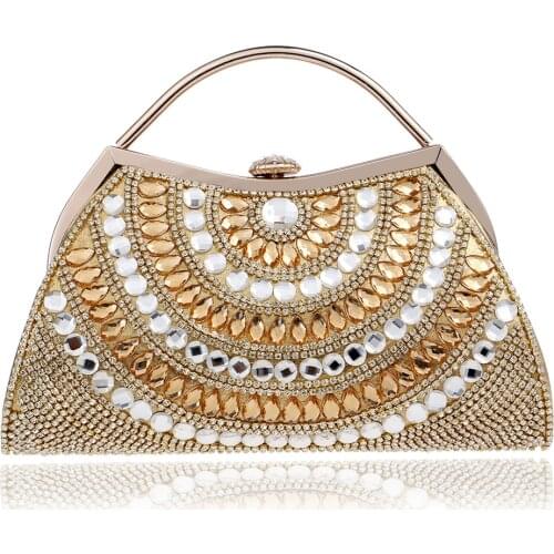 Fashion Women Evening Bag Shell Buckle Crystal Flower Lady Wedding Bridalmaid Handbag Purse Bag Money Clutch Metal Frame Handle