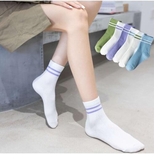 Ins Fashion stripe Ⅱ Double bar Simplicity New Street Sports Socks Women Girls Solid Colorful Middle Tube Soft free shipping