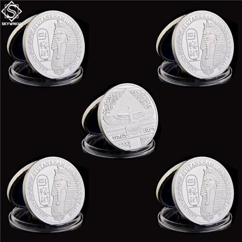 5PCS African Ancient Silver Coin Egyptian Pyramids Sphinx Silver Plated Collectibles Copy Coin Gifts