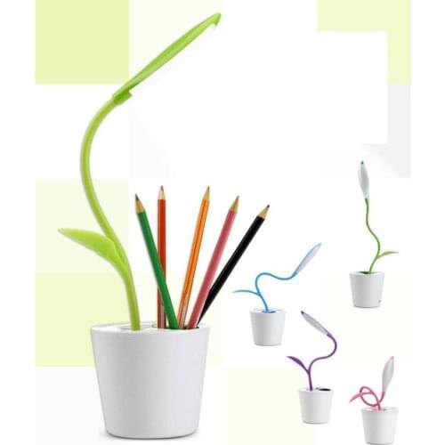 LIGINWAAT 3 Steps Dimming 360 Degree Arbitrary Bending USB LED Desk Lamp 500mAh With Pen Storage Home Office Decor For Study