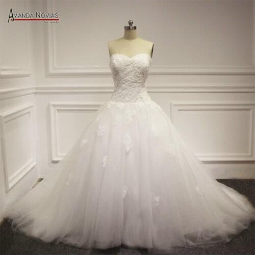 Puffy New Model Wedding Gown Real Photos Strapless Wedding Dresses