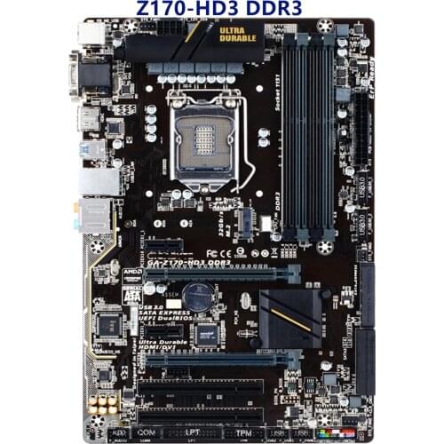 For Gigabyte GA-Z170-HD3 DDR3 Original Used original Motherboard Z170-HD3 DDR3 Z170 LGA 1151 USB3.1 ATX