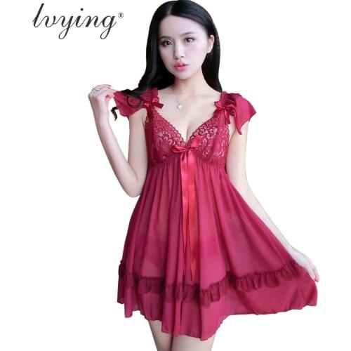 New Gauze Perspective Woman Nightgown Sexy Lace Women Pyjamas Charming Night Dress Romantic Sleepwear Lingerie Thong Nighty