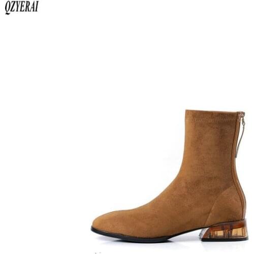QZYERAI New style black brown Fashion boots Female boots Womens boots With low Womens shoes Size 34-39