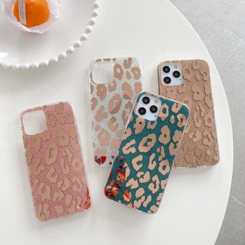 Luxury Glitter leopard print Phone Case For iphone 12 11 Pro MAX X XR XS MAX SE 2020 7 8 Plus Shockproof Soft Back Cover Funda