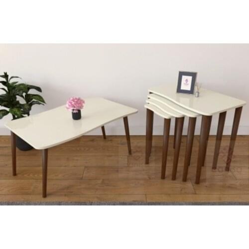 Modern Swan Series 4'lü Zigon Coffee table And Medium Coffee table Set/Cream-walnut coffe table
