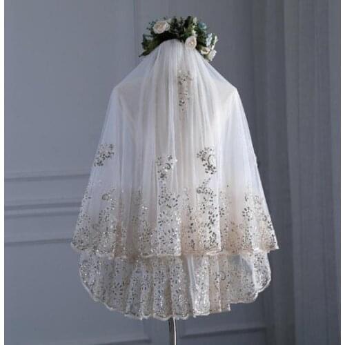 Sequin Wedding Veil,Lace Bridal Veil ,Double Layer Veil With Comb,Two Layers Bridal Veil ，Wedding Accessories