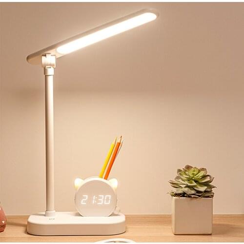 3600mah Stepless Dimming LED Desk Lamp With Phone Holder Clock Natural Light USB Rechargeable Eye-Care Table Lamp Reading Light