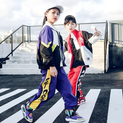 Girls Boys Jazz Hip Hop Dancing Costumes for Kids Ballroom Dance Clothes Fashion Show Coat Performance Jacket Loose Jogger Pants