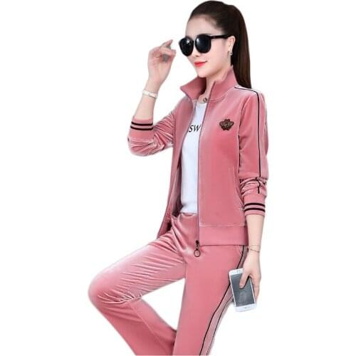 Trending Products Lady clothes set large size Sporting suit female 3 piece set velvet Tracksuit High quality Free shipping 1852