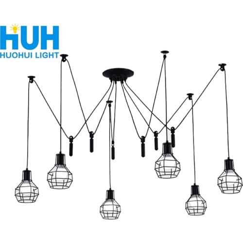 Vintage Restaurant Chandelier Creative Living Room E27 Personality Art Cage Retro Long Stores Lamps Studio Spider Chandelier