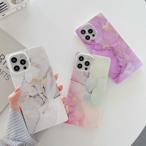 Vintage Square Marble Texture Phone Case for iPhone 12 11 Pro Max XR XS Max X XS 7 8 Plus Shockproof Matte Marble Back Cover