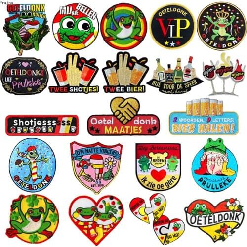 Oeteldonk Emblemen Embroidered Patches For Clothing DIY Frog Patch StripeS Iron On Patches Cartoon Patch Carnival For Netherland