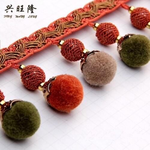 XWL 11M/Lot 6.5cm Wide Pompon Curtain Lace Trim Sofa Edge Tapestry Curtain Accessories Pompons Fringe Lace Ribbon DIY Sewing