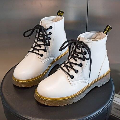 Boots Female women shoes Ankle 2020 Autumn British Wind Genuine Leather Thick With Short Boots Motorcycle Martin shoes