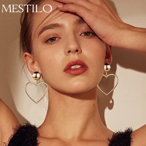 MESTILO Korean Fashion Gold Sliver Big Hollow Love Heart Dangle Earrings For Women Girl Simple Statement Long Drop Earrings Gift