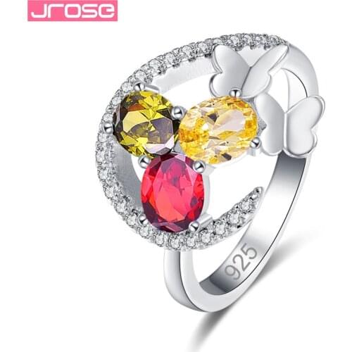 JROSE New Fashion Sterling Silver 925 Jewelry For Wome Party Charm Butterfly AAA Zircon Flower Rings Wedding Engagement Gift