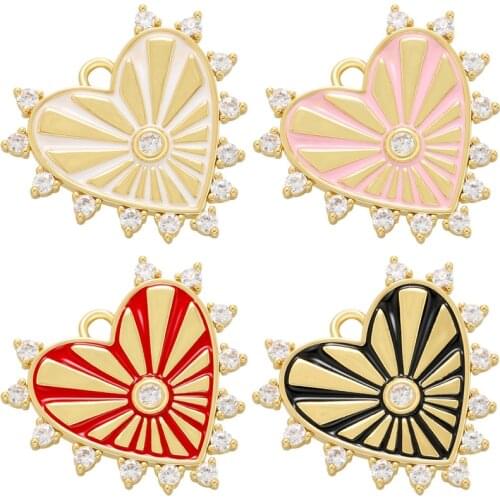 ZHUKOU Gold Heart Boom Enamel Crystal Pendant for women DIY handmade Earrings Necklaces Jewelry Accessories Wholesale VD937
