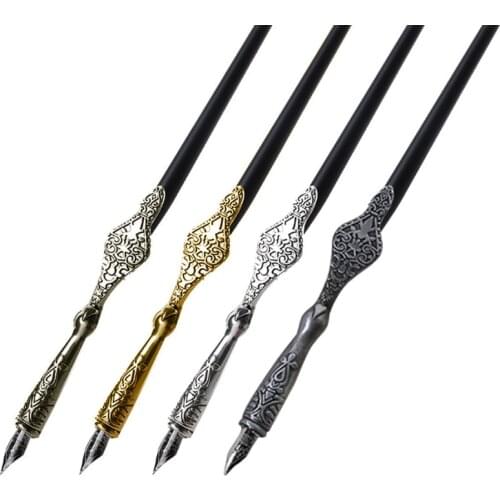 1PC Metal Carved Craft Script Antique Dip Pen Oblique Calligraphy Pen Holder
