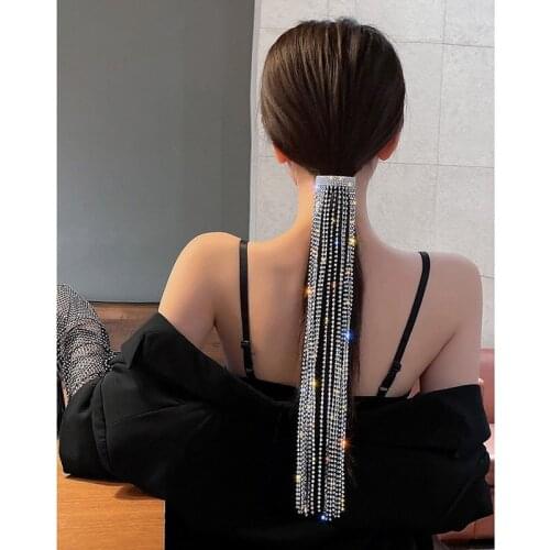 1PCS Flashing Diamond Long Tassel Fairy Headdress 2021 Design Full Fhinestone Hairpin Fashion Hair Accessories Gift Wedding