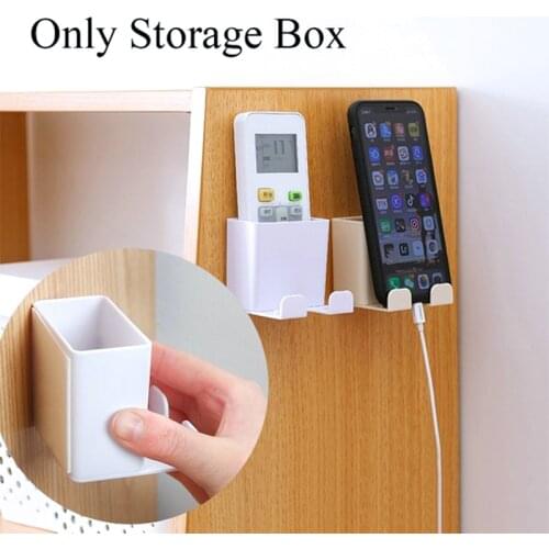 1pc Wall Mount Storage Box Mobile Phone Charging Bracket Home Wall Hanging Cell Phone Holder Remoter Rack Shelf Home Organizer
