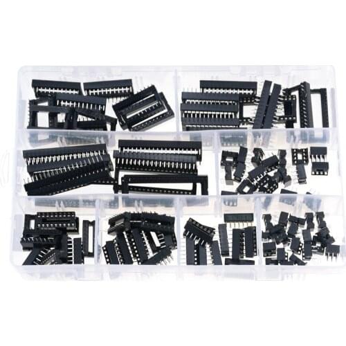 100PCS/BOX IC Sockets DIP6-DIP40Pins DIP 6P 8P 16P 28P Connector DIP Socket Adaptor Solder Type Socket Kit 8 Types 2.54mm Pitch