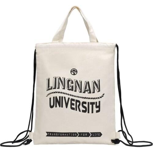 100Pcs/Lot Wholesale Recycled Custom Logo Printing Organic Cotton Canvas Drawstring Backpack Bag with Tote Handles