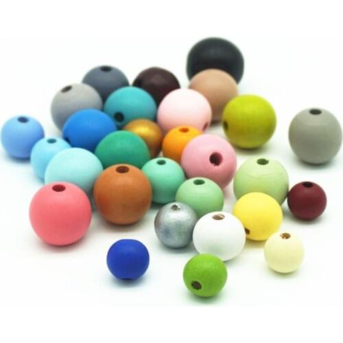 20mm Colorful Natural Wooden Beads Round Balls Wood Spacer Charms For DIY Jewelry Making White Pink Blue Grey Black Red 100Pcs